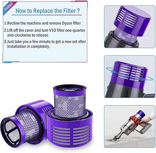 Miniatura 5 de Aspiradoras Parte 969082-01 Reemplazo de filtro para Dyson V10 Cyclone Series, V10 Absolute, V10 Animal, V10 Total Clean, SV12