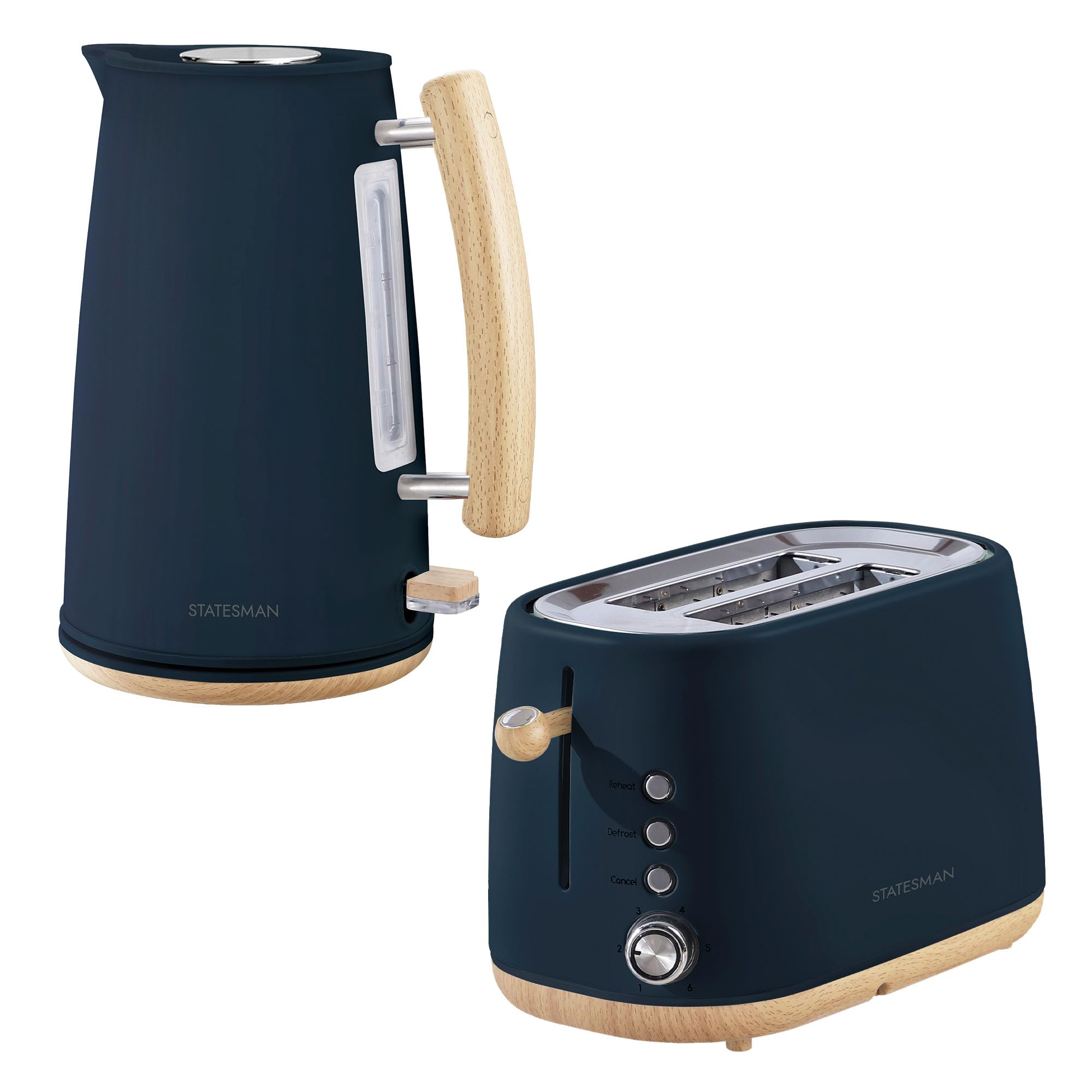 Statesman 1.7L Scandi Kettle and 2 Slice Toaster, Navy Blue