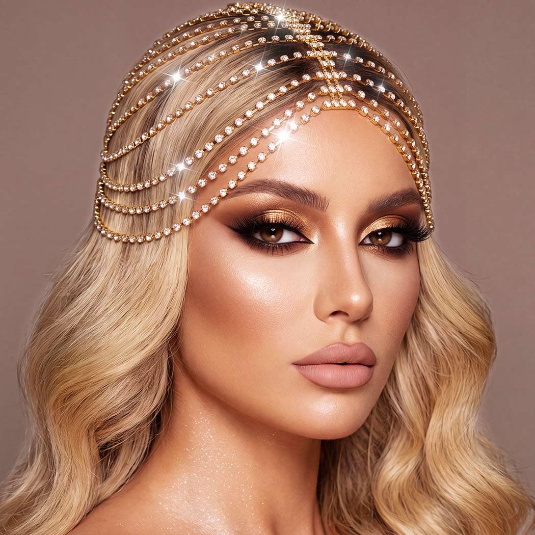 CAKURE Rhinestone Headpiece 20s Head Jewelry for Women (b-silver, one size)