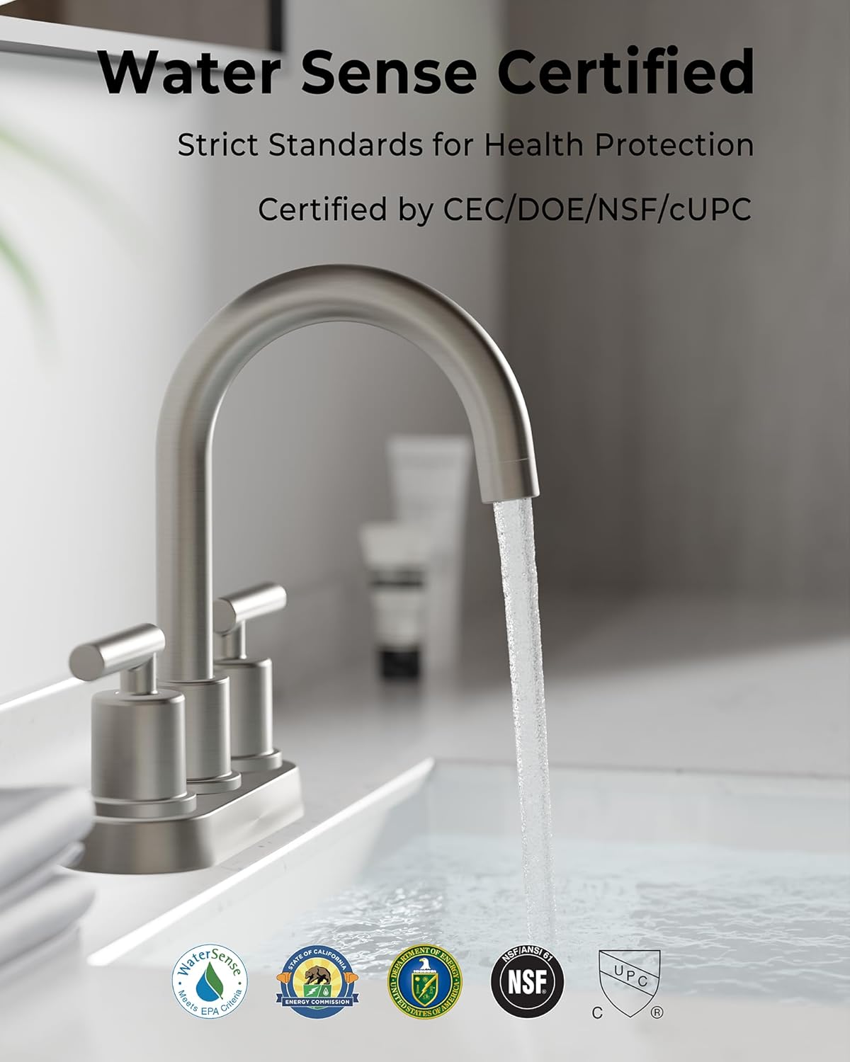 VXV Bathroom Sink Faucet 4 Inch 2 Handle Centerset Modern 360 Rotating Brushed Nickel Water Faucet with Pop-up Drain Stopper Assembly Supply Line Fits 2 Hole