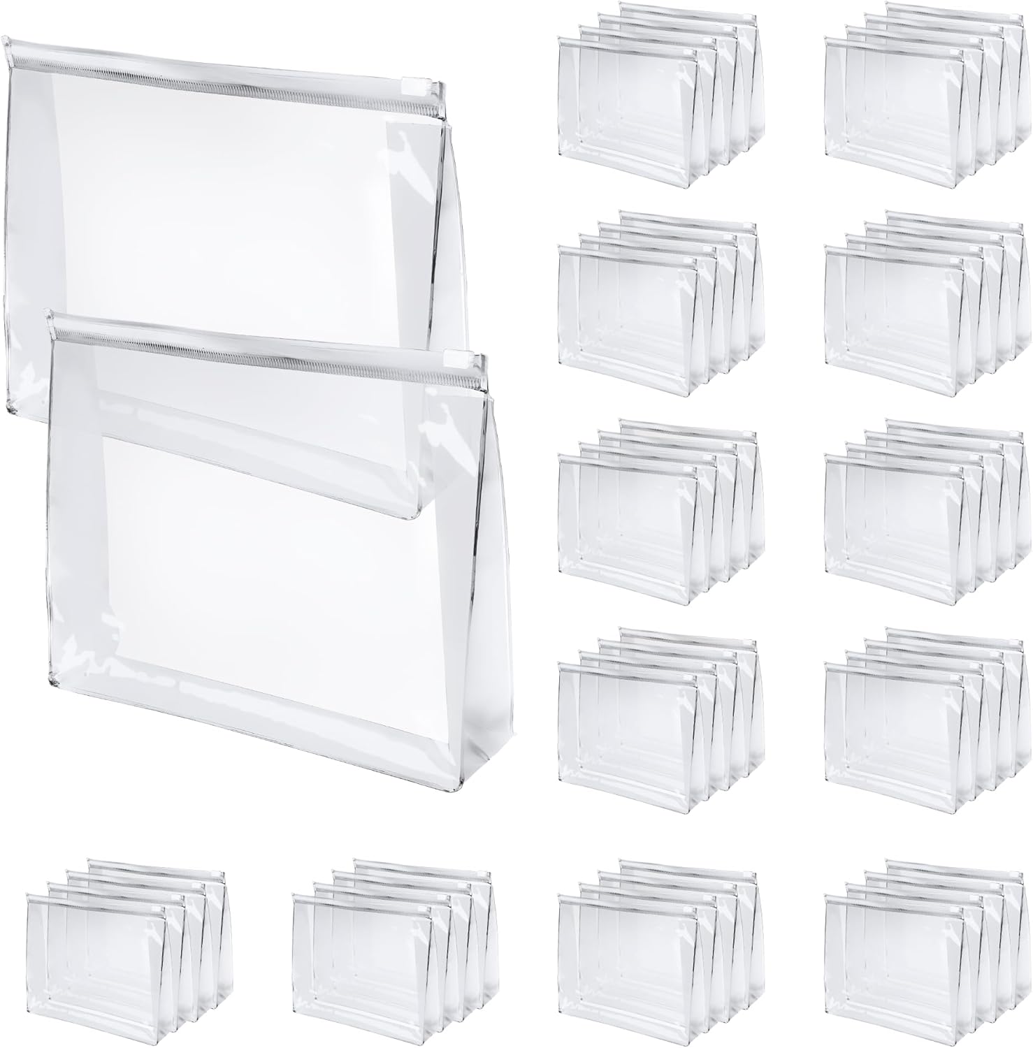 50 Pcs Clear Makeup Bag Travel Toiletry Organizer Zipper Pouches, 9.84 x 7.09 Inches Cosmetic Sorting Bag Waterproof Zipper Organizer, Vacation Swimsuit Bikini Organizer Bags