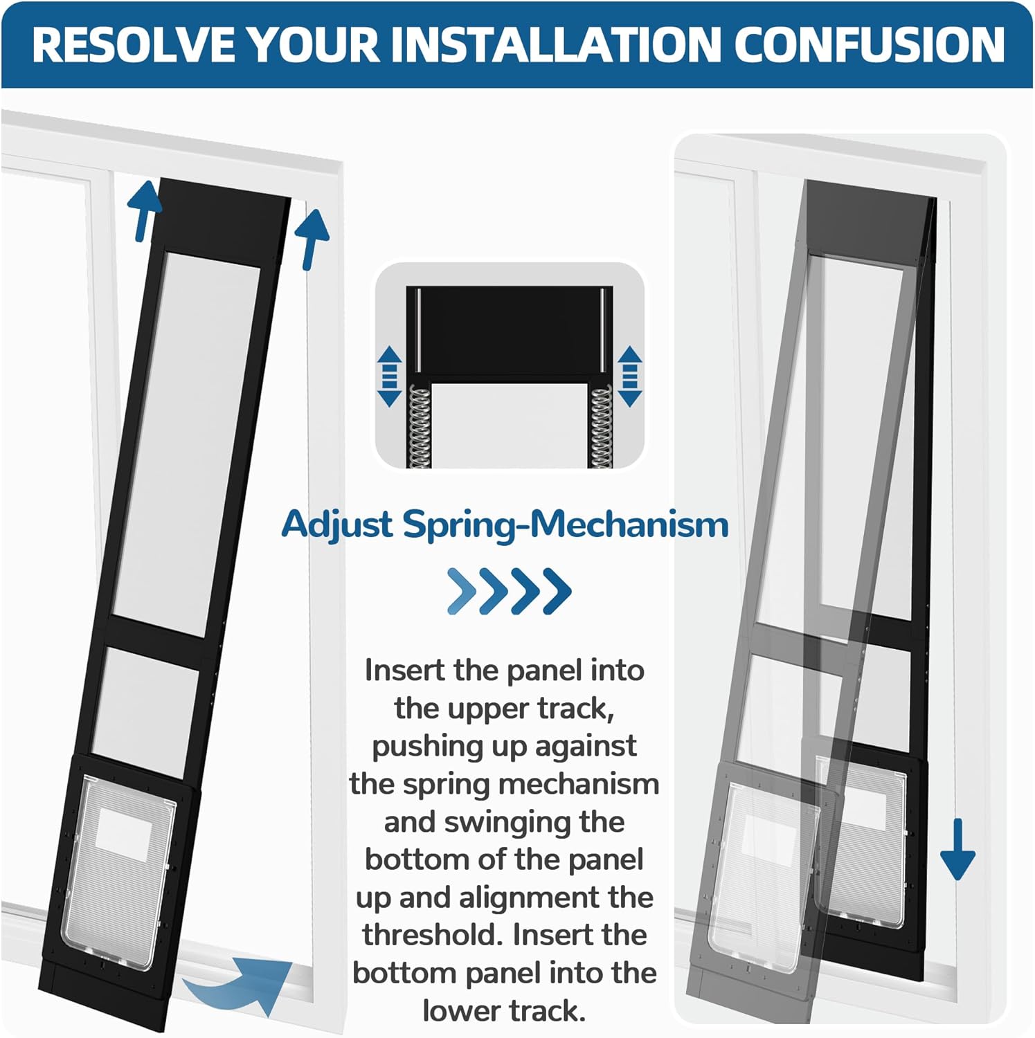 Elevon Dog Door for Sliding Glass Door, Doggie Door Insert with Magnetic Closing Latch Plate, Adjustable Height 83"-91" Slider Height, Patio Pets Door for Dogs, No-Cut Install, Black