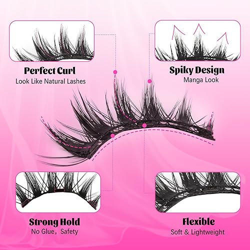 Veleasha Magnetic Eyelashes Manga Lashes Spiky Lash Magnetic Lashes with Applicator Natural Look Reusable No Glue Easy to Apply & Remove Soft False Eyelashes Lash Wispy (Chic)(1P-Spike)