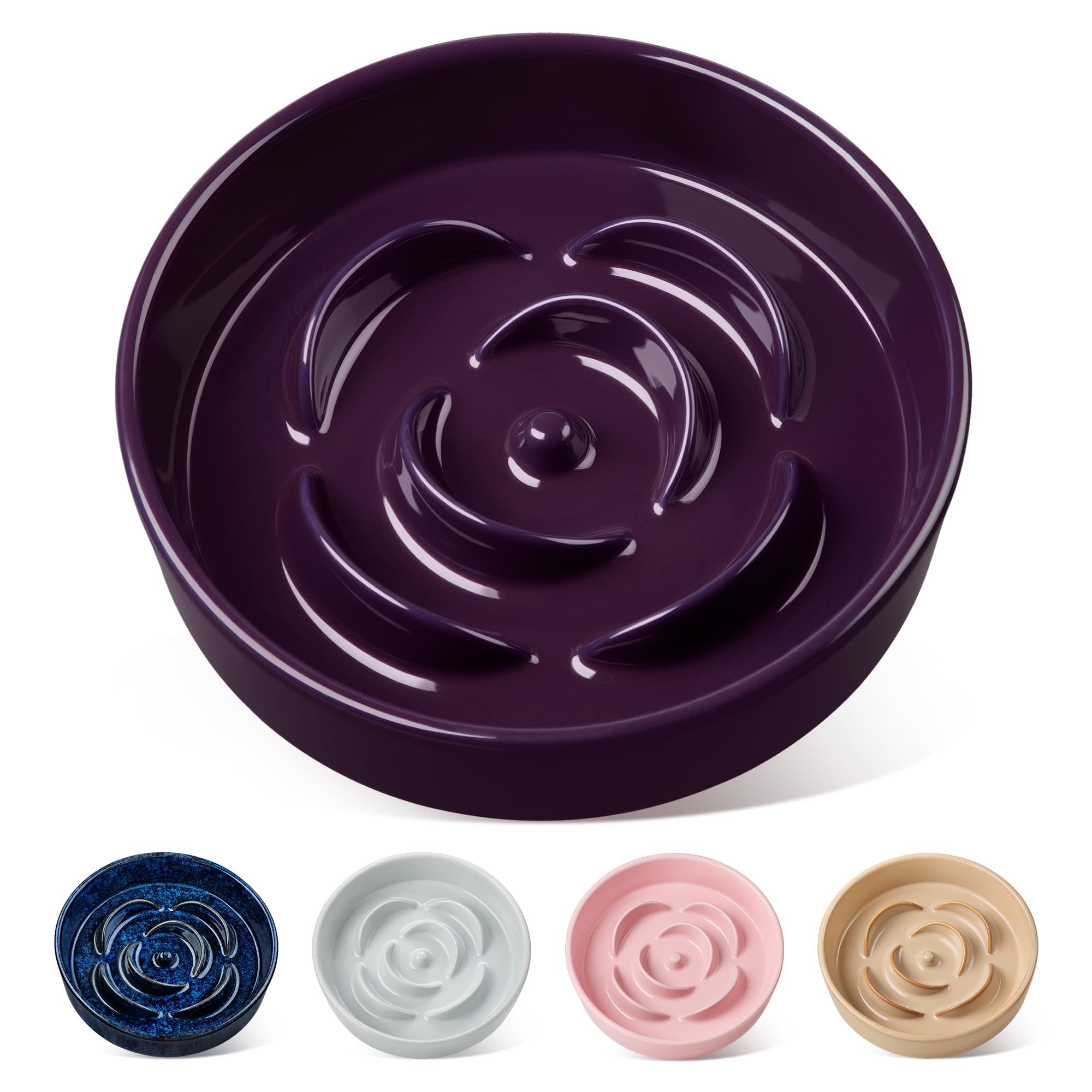 vancasso Flower Shaped Slow Feeder Dog Bowl 960ml Pet Bowl, Ceramic Puzzle Feeder for Small Dogs & Cats, Dishwasher & Microwave Safe, Ideal for Food and Water, Non-Slip & Tip-Proof; Purple; Medium