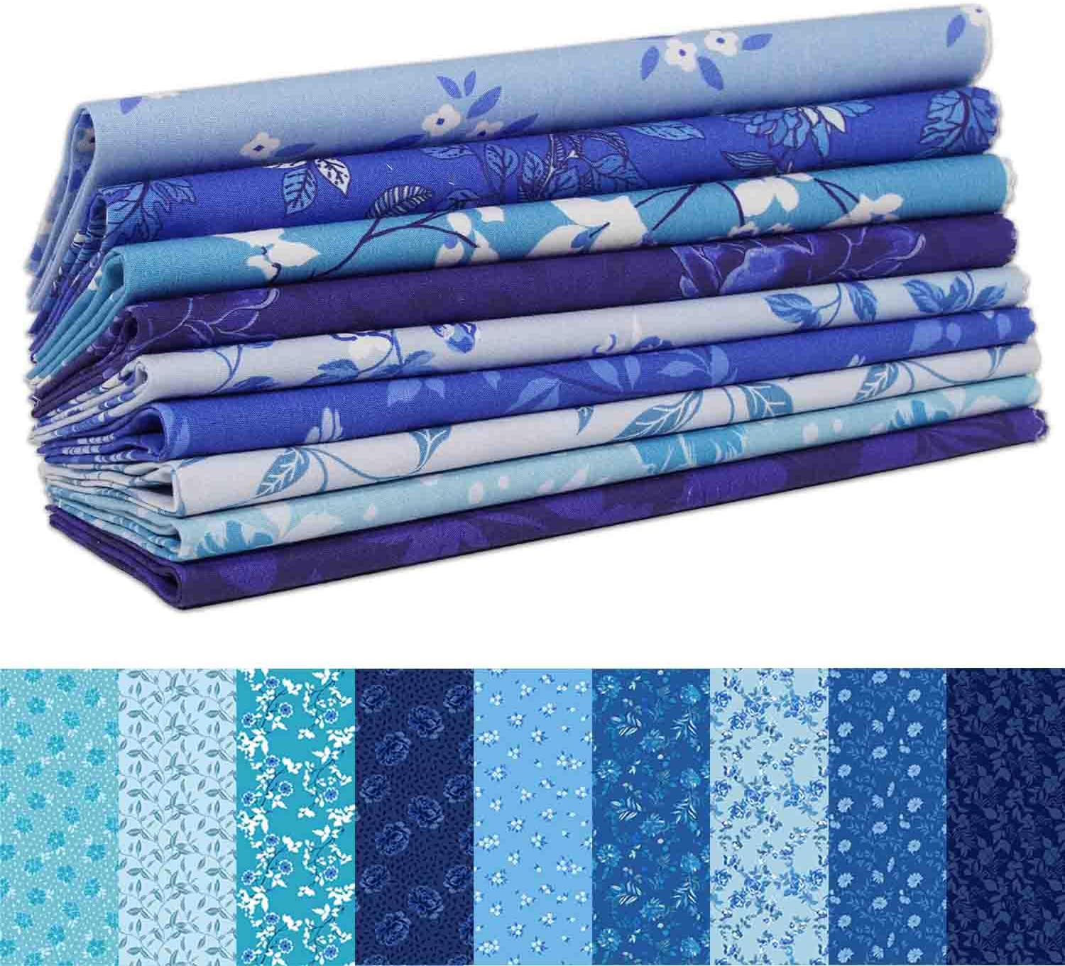 9Pcs Cotton Bundles 18 x 22 Inch, Fat Quarters Fabric Pre-Cut Squares, Quilting Patchwork Squares, DIY Making Supplies Quilting Patchwork Fabric - Ocean Blossom