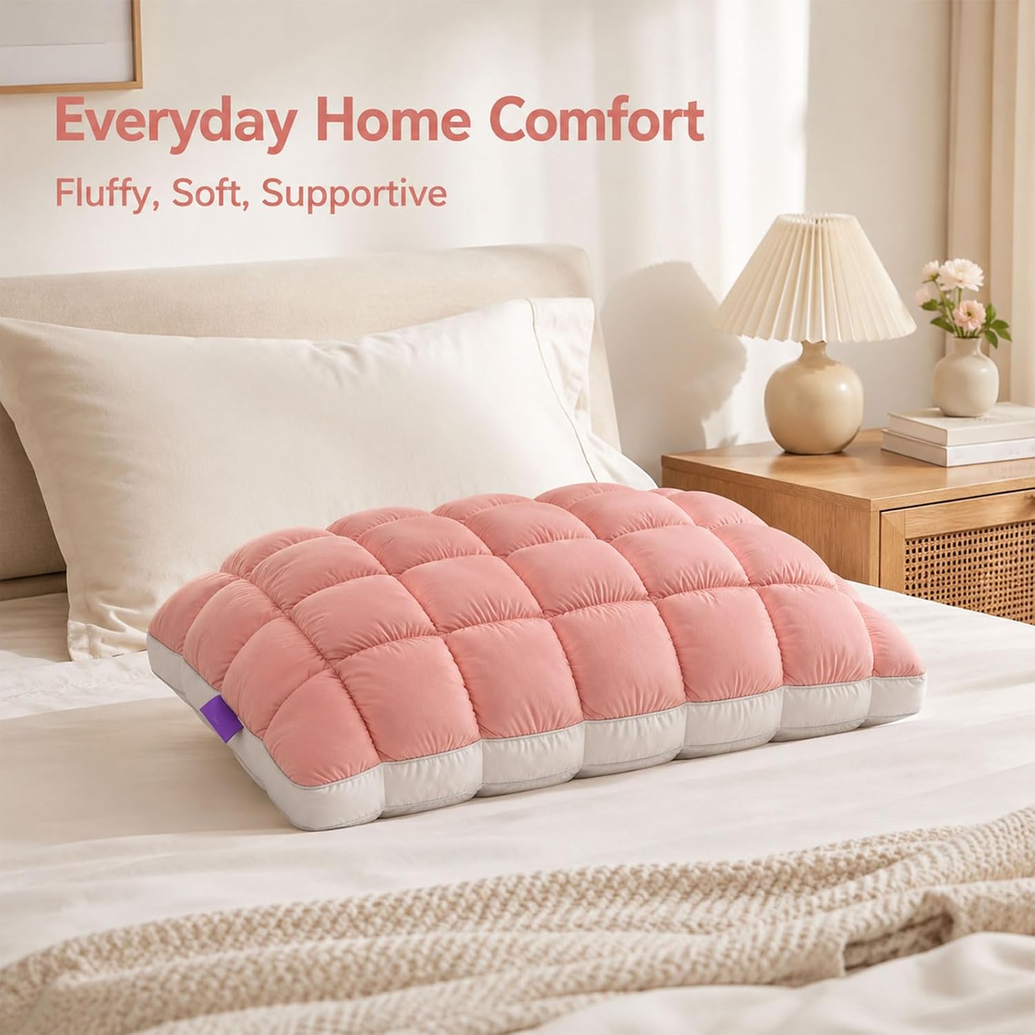 Mellow Puff Sleeping Pillow, Fluffy Cloud Pillow Cooling Ice Silk Cover