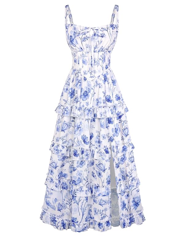 Women's Floral Corset Dress 2026 Summer Spring Wedding Guest Dresses Flowy Sundress with Pockets Sky Blue Floral XL by Scarlet Darkness - Used condition - US$17.29