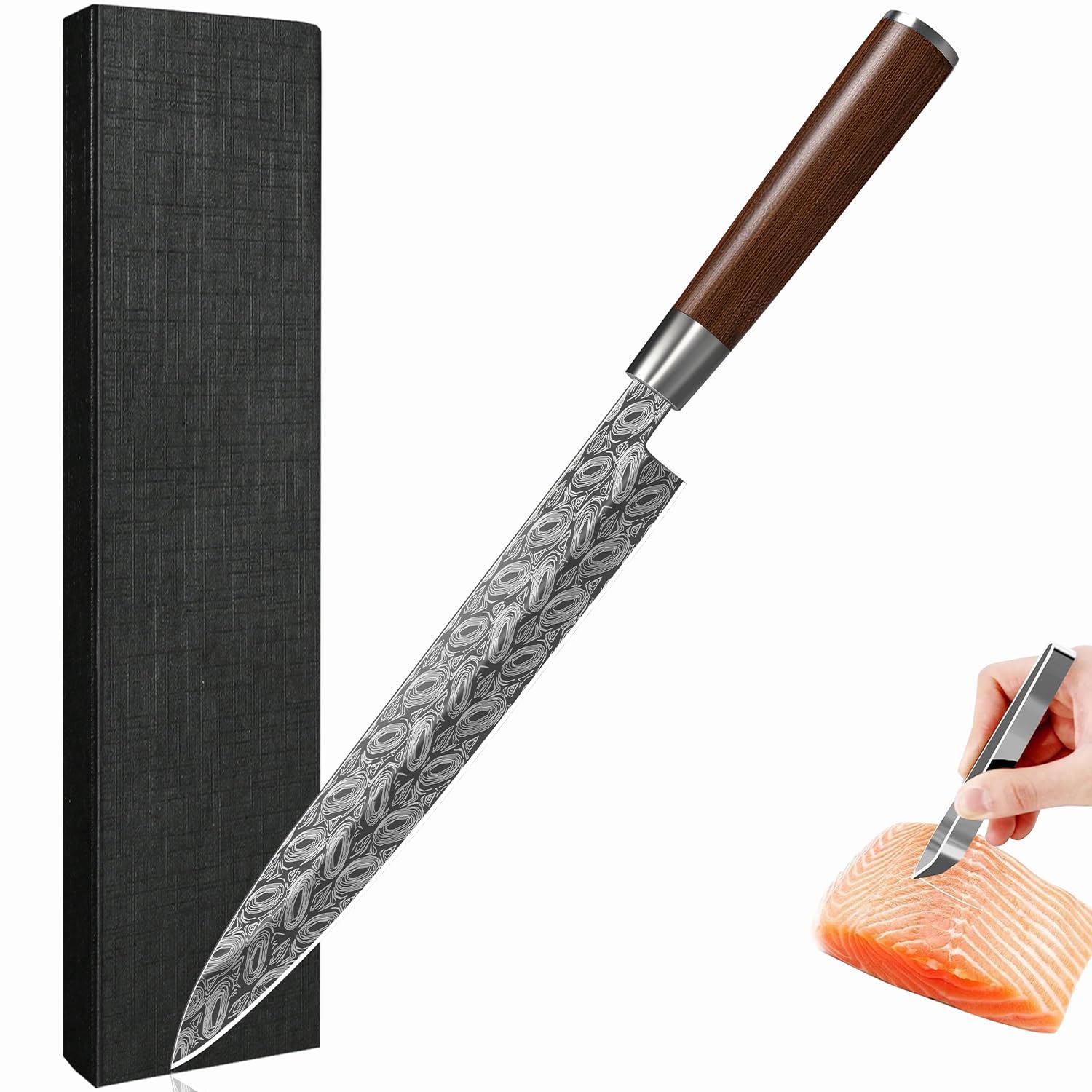 24cm Yanagiba Messer 5Cr15MoV Edelstahl, Sashimi Sushi Messer Einzelfase Klinge-Japanisches Kochmesser Profi Fischmesser Holzgriff -mit Fischgrätenpinzette (Style A)
