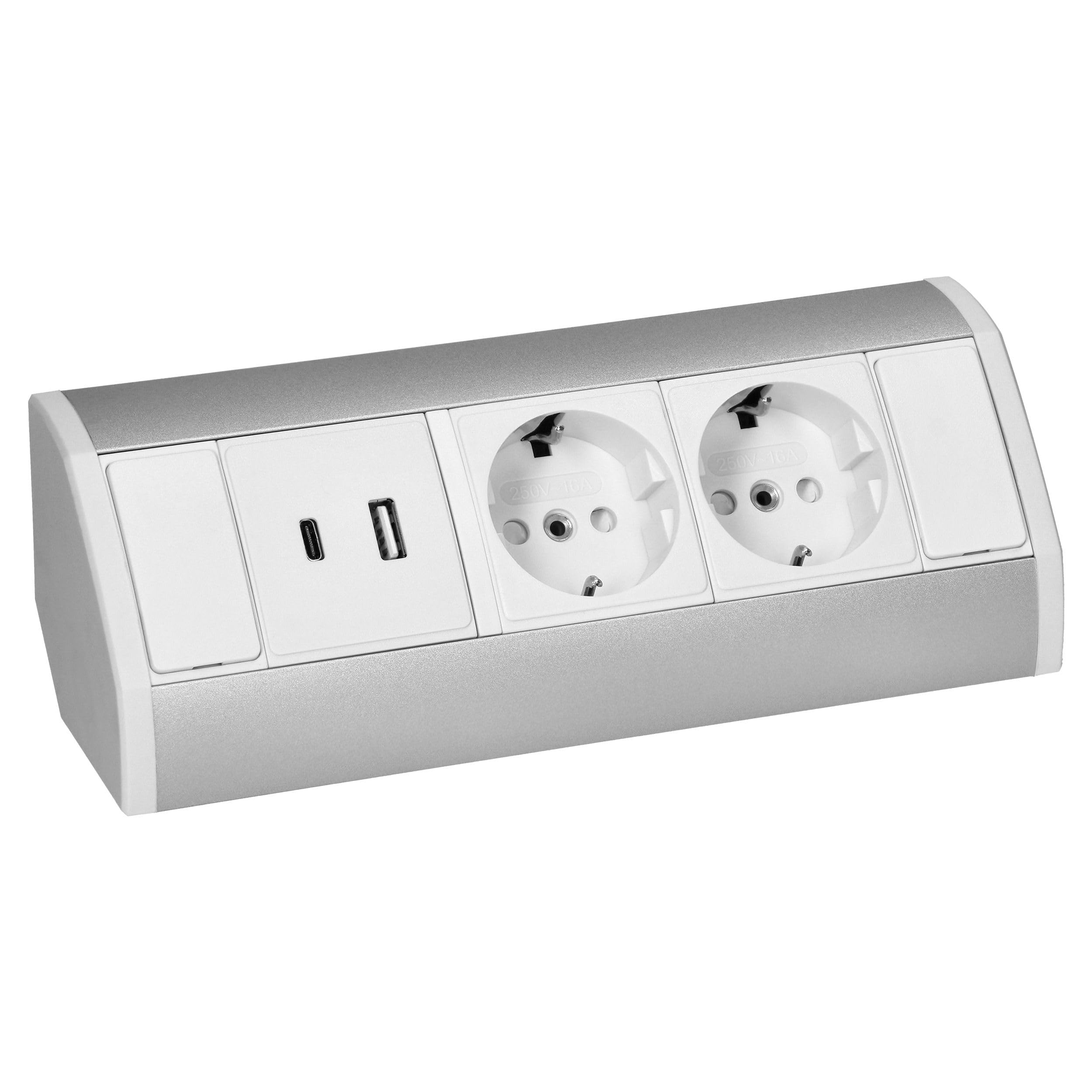 Enchufe para muebles de 2 enchufes y USB-A y USB-C blanco cable de 0,6 m – Enchufe para escritorio, cocina y oficina – 3680 W, 230 V, IP20 – Regleta de enchufes múltiple