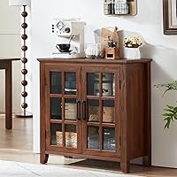 Joaxswe 32" Farmhouse Brown Sideboard Buffet Cabinet with Glass Doors, Adjustable Storage Shelves for Kitchen, Dining, Living Room