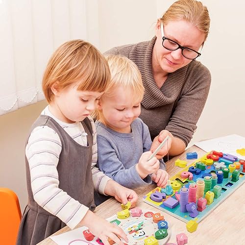 Miniatura 3 de Rompecabezas para niños pequeños paquete de 2 rompecabezas de madera reloj de clasificación de formas y tabla de conteo para niños pequeños juguete