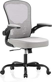 Office Chair, Ergonomic Desk Chairs 330LBS Capacity High Back Mesh Computer Chair with Flip-up Armrests, Comfy Work Chair with Adjustable Lumbar Support, Rolling Chair Black Grey