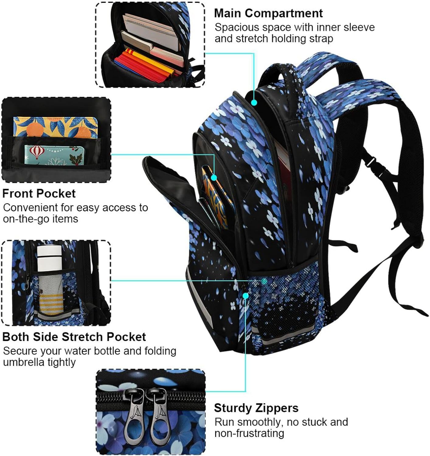 ALAZA Blue Cherry Blossom Flower Backpacks Travel Laptop Daypack School Book Bag for Men Women Teens Kids image 5