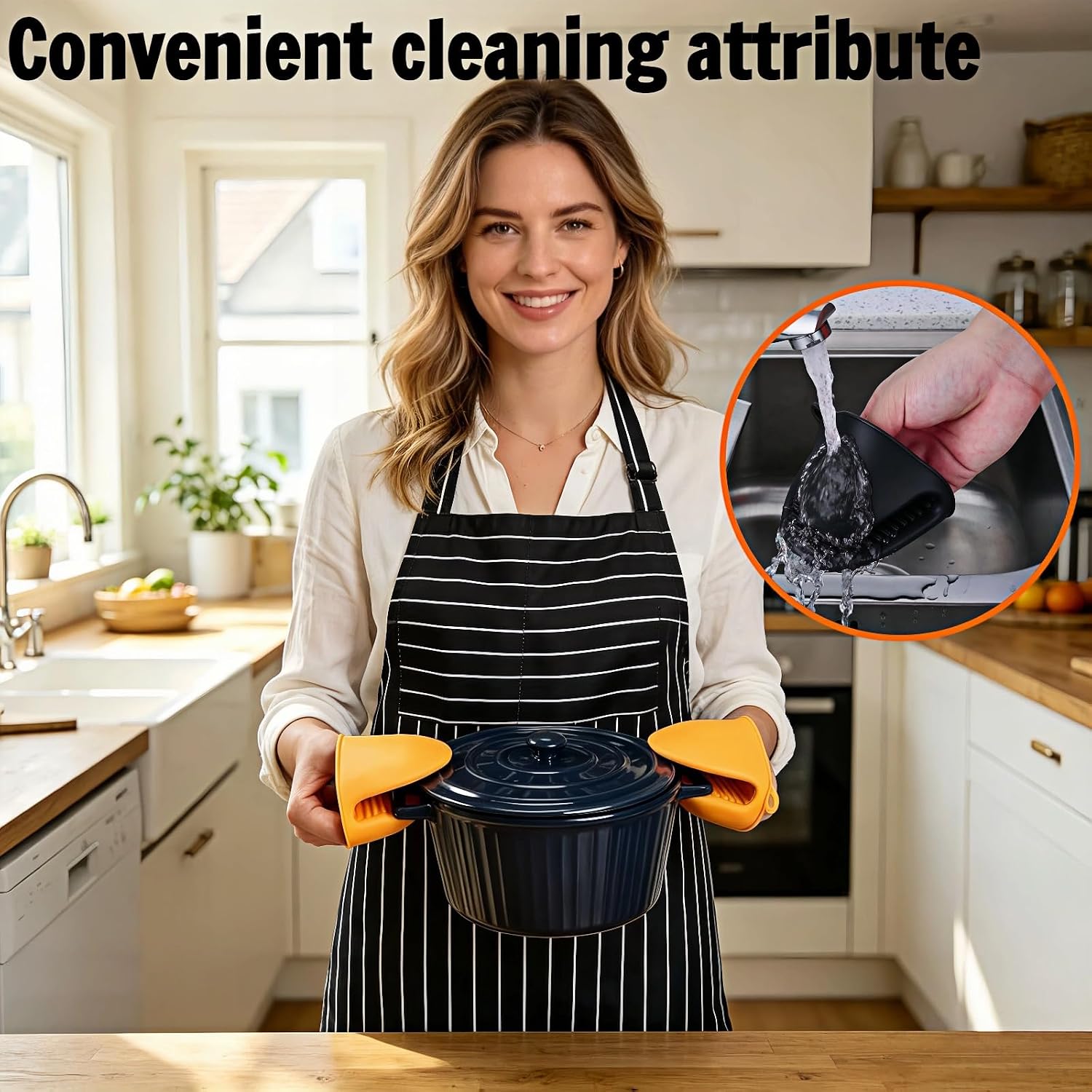 Mini Silicone Oven Mitts 2 Pair - Heat Resistant 446°F Non-Slip Pinch Gloves, Food Grade Finger Protectors for Cooking Baking BBQ, Small Potholders for Kitchen Air Fryer Grilling, Black & Orange