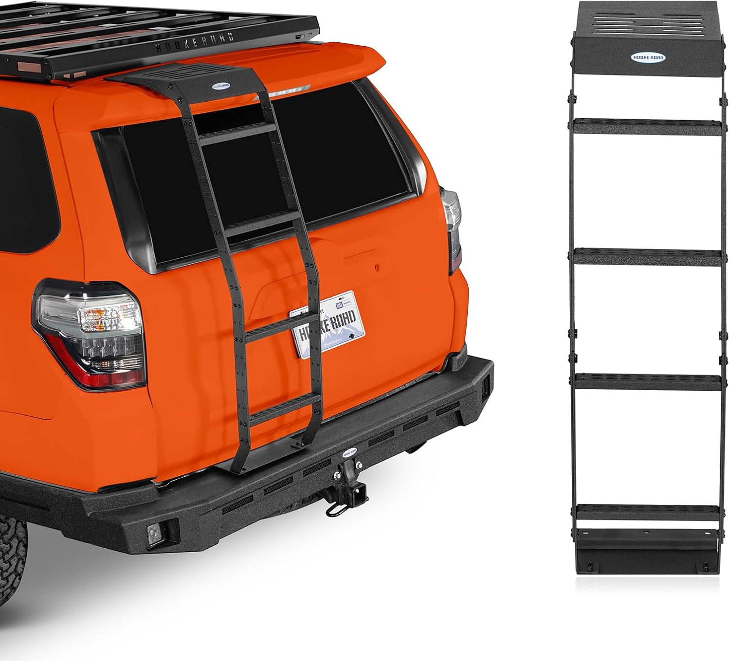 Hooke Road 4Runner Roof Rack Access Ladder Rear Hatch Ladder Trunk 4-Step Cargo Step Compatible with 2010-2024 Toyota 4Runner 5th Gen with 260-lb Load Capacity