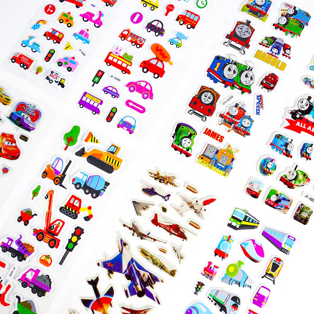 Vicloon 3D Stickers, 600+ Stickers 28 Variety Sheets for Rewarding Gifts Scrapbooking Including Cartoon Car, Train, Plane and More - Image 3
