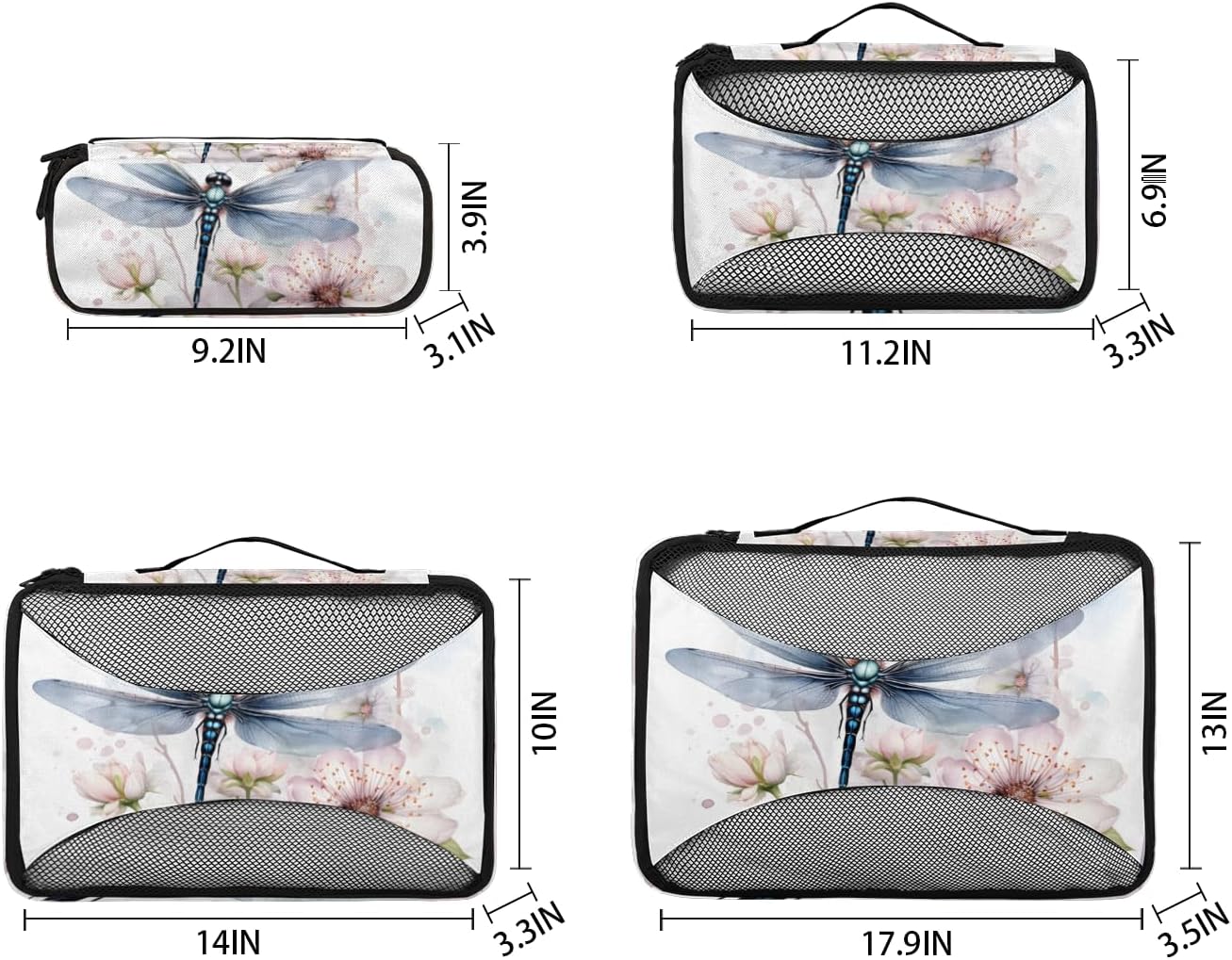 Flowers Dragonfly 4 Set Packing Cubes Packing Cubes for Women Lightweight Travel Essential Bag Clothes Carry on Suitcase Bags for Accessories Essentials