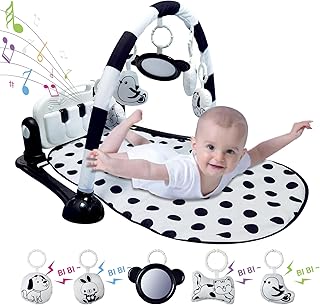 Baby Tummy Time Gym Play Mat Sensory Development Piano Musical Activity Center High Contrast Gift for Newborn Baby 0 to 3 6 9 12 Months
