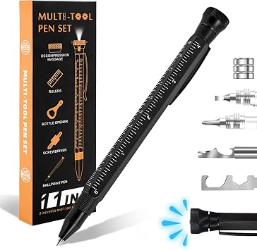 Hanboost 11 in 1 Multi-Tool Pen P1, EDC Gadget with LED Flashlight, Screwdriver & Ruler, Cool Unique Gift for Men, Handyman, DIYer, Engineer, Carpenter, for Emergency Repair & Office.