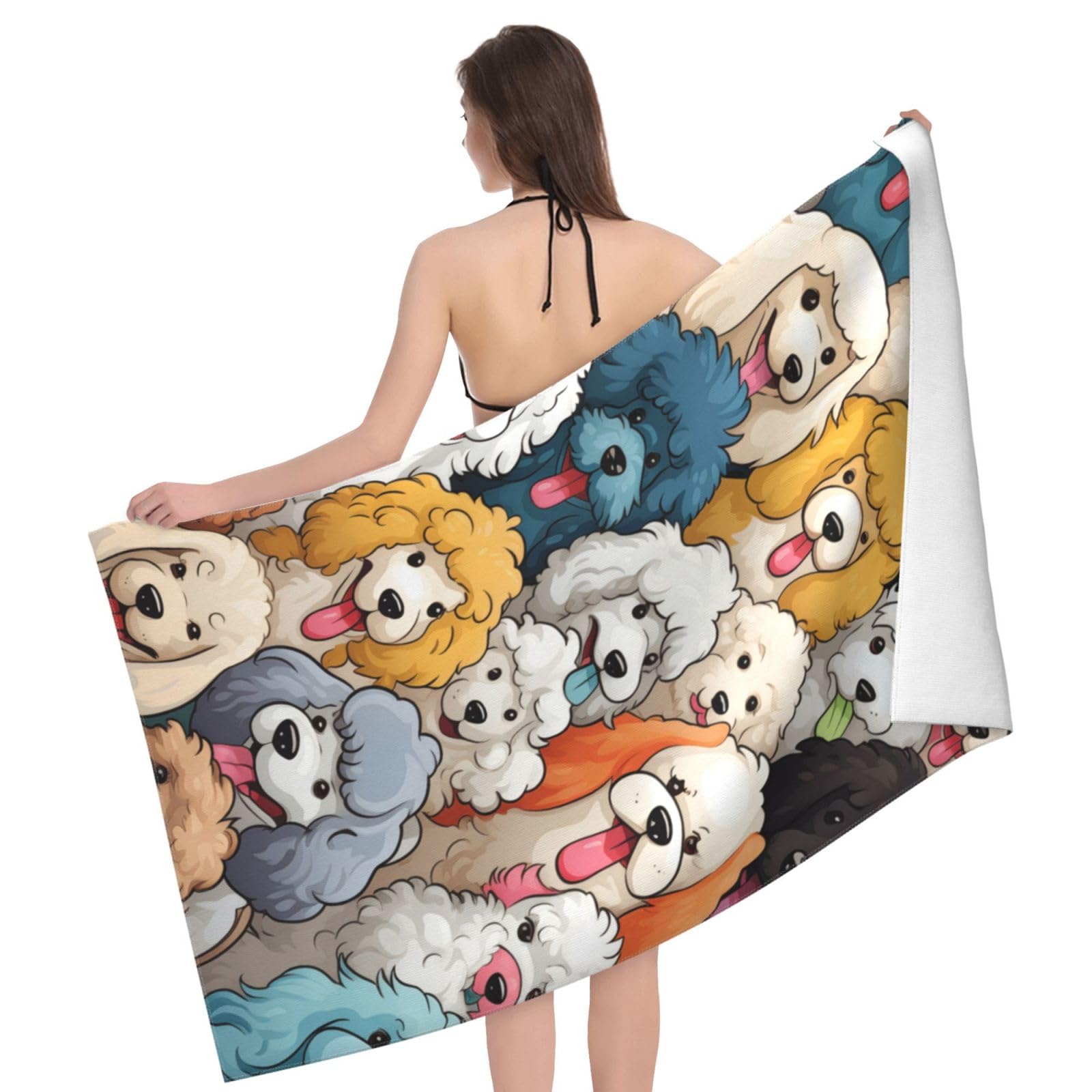 Toalla de playa con diseño de caniche de perro, toalla de baño de microfibra sin arena, ultra suave, de secado rápido, toalla absorbente, toalla ligera, regalo para decoración de baño al aire