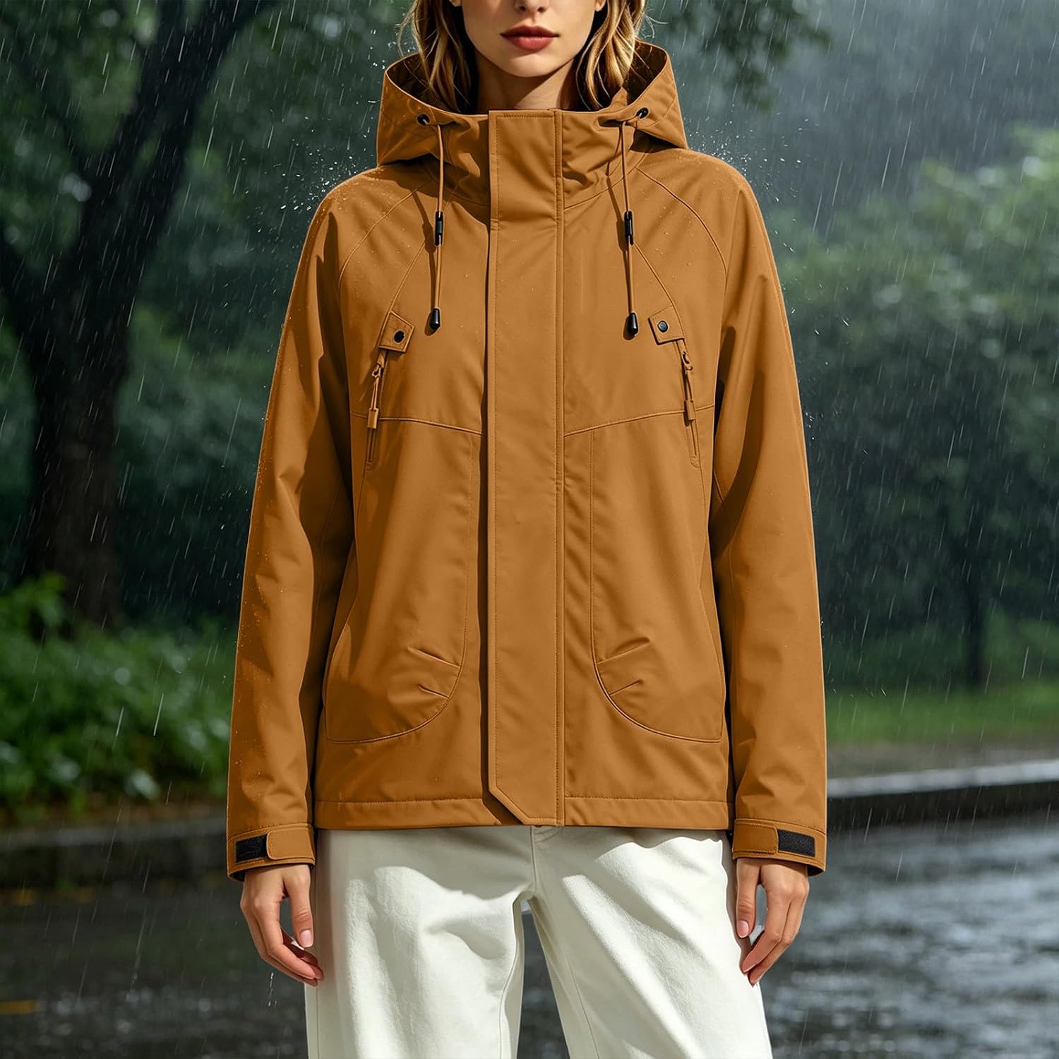 Women's Hooded Outdoor Windbreaker Jacket Zip Up Coat