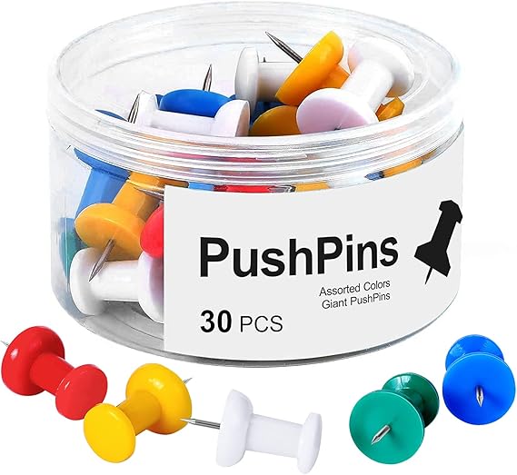 MROCO Giant Push Pins, 1.5" Assorted Colors Thumb Tacks 30 Pcs, Map