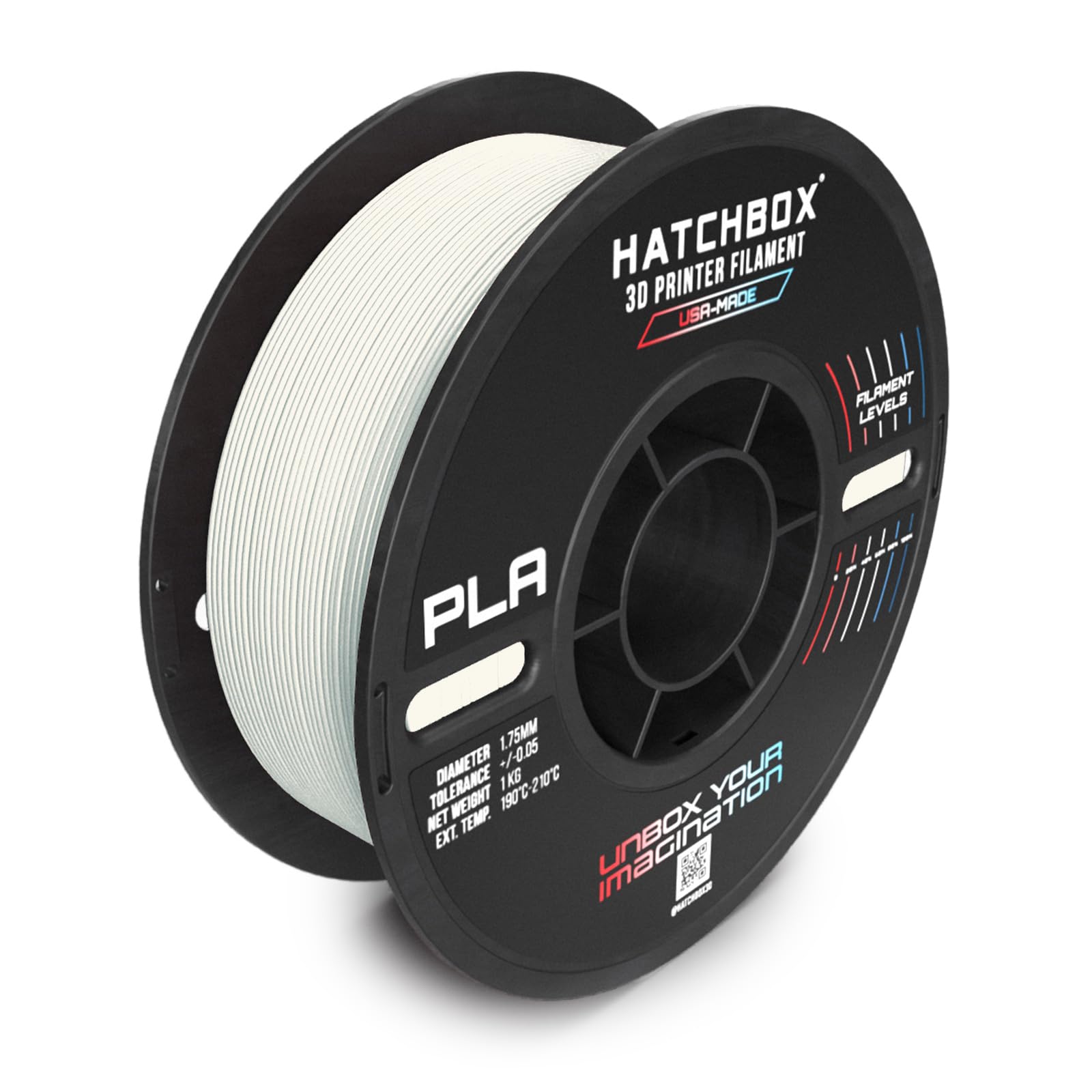 HATCHBOX PLA MAX White 3D Printer Filament Made in The USA, 1.75mm Diameter 1 KG Spool, USA Made 3D Printing Filament