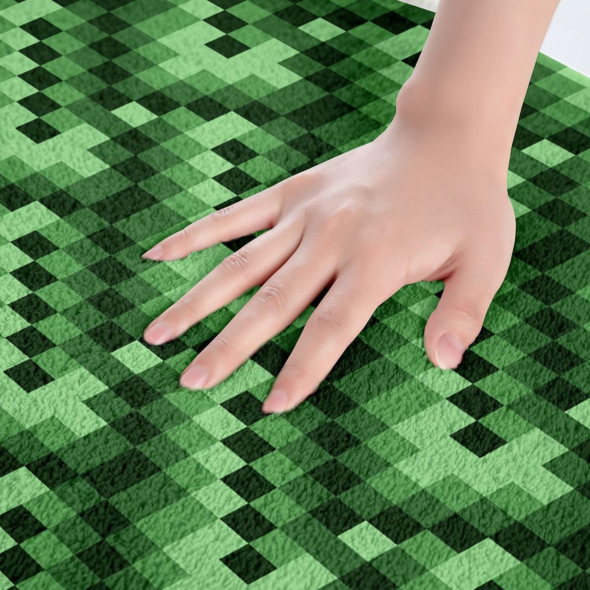 Pixelated Square Kids Bath Mat,Geometric Check Pixel Lattice Mats Rugs,Girls Boys Room Decor,Gamepad Video Games Gaming Bathroom Carpets,Green Black Bath Rug,Absorbent Floor Mats,16Wx24L Inches image 2