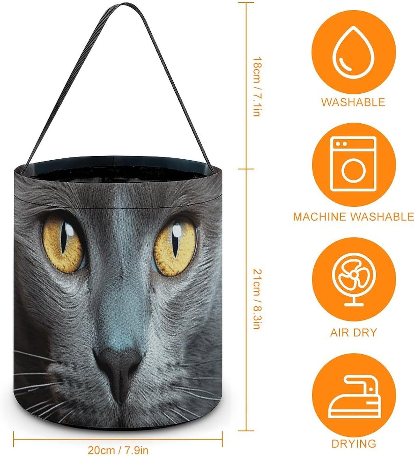 Reusable Gray Cat Stares Halloween Candy Bucket with Handle image 2