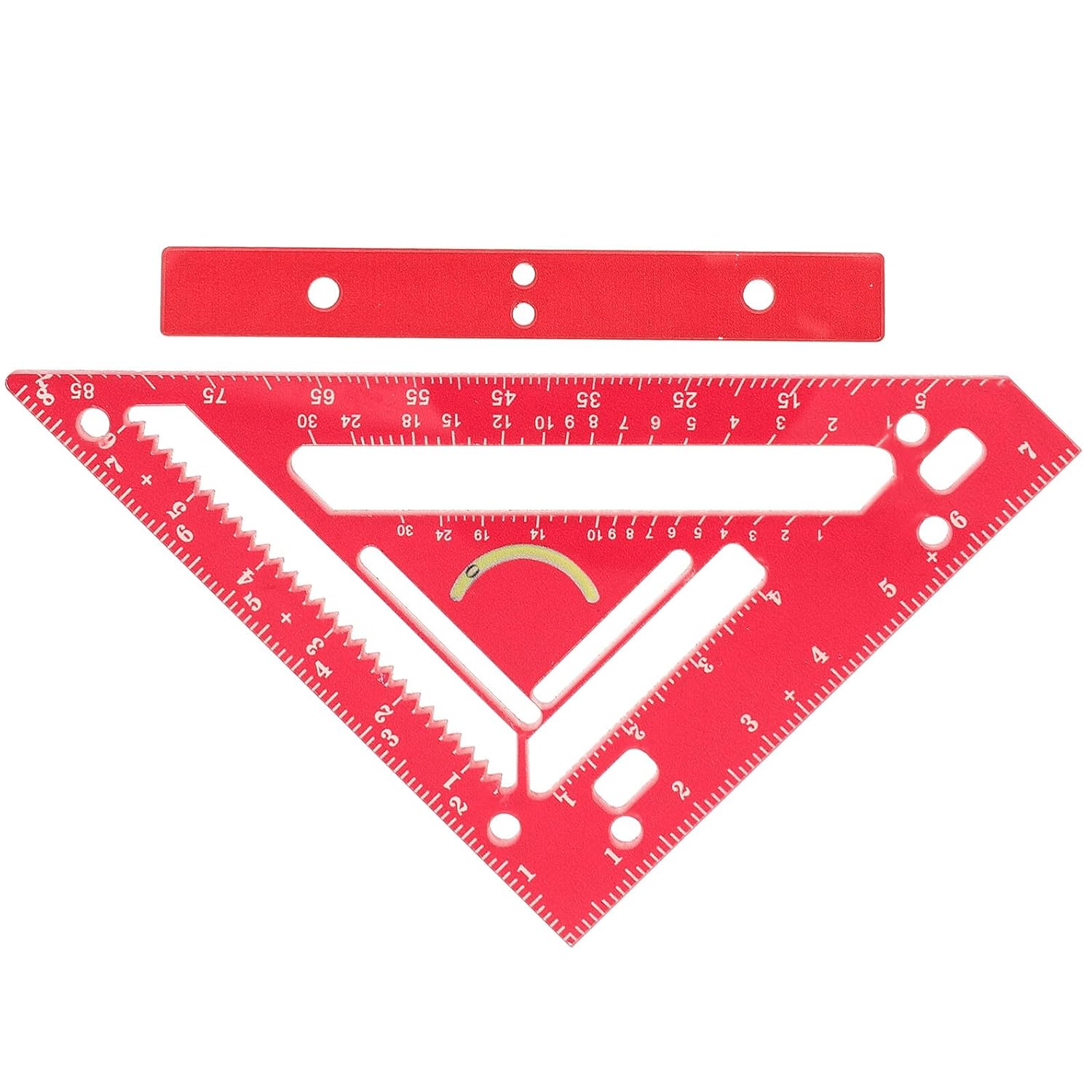 Gadpiparty Woodworking Ruler and Rafter Square Measuring Tool with Clamp Block, Red Construction Ruler for Precision Angle Measurement in Carpentry and Layout, 1pcs Set