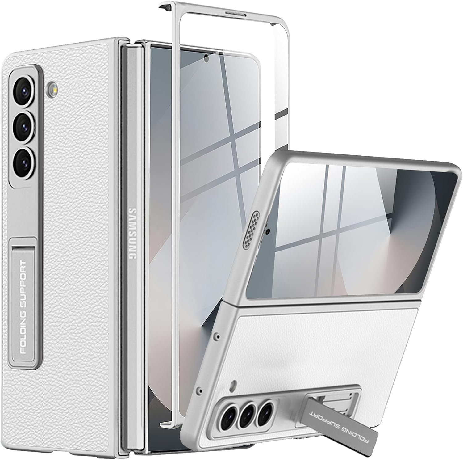 Kapa Leather Case for Samsung Galaxy Z Fold 6 | Inbuilt Stand Hybrid Back Cover (Silver) (B0DFPCP3RG) Amazon Price History, Amazon Price Tracker