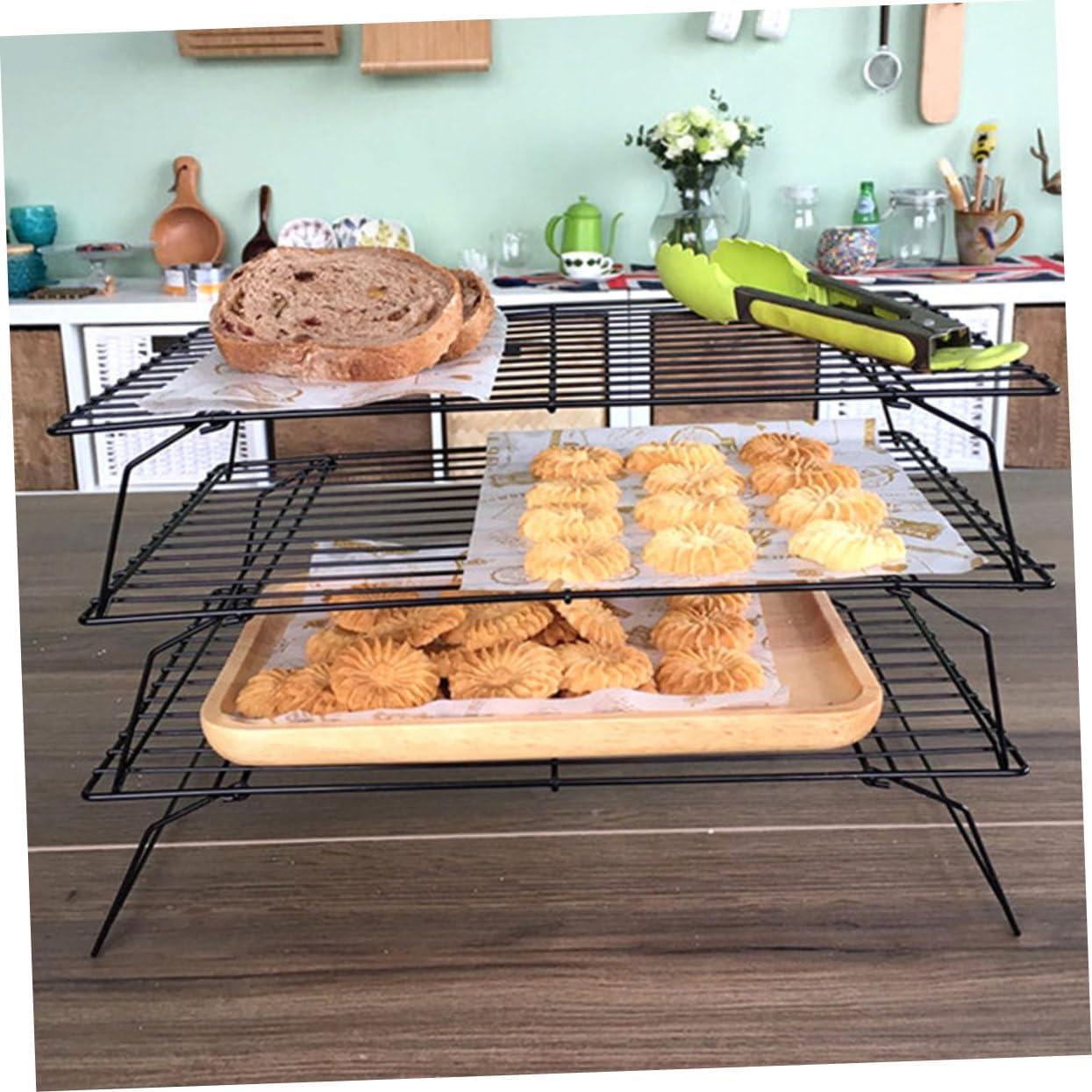 MAGICLULU 3-Piece Large Foldable Non-Stick Cooling Rack Set Carbon Steel Baking Rack for Cookies Bread and BBQ Accessory Multi-Functional Kitchen Cooling for Baking Enthusiasts