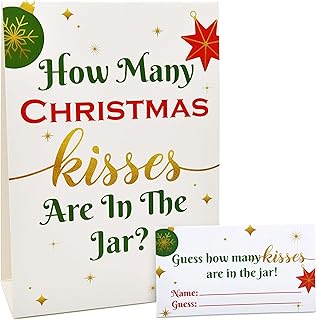 Gift Boutique Christmas Party How Many Kisses Standing Sign 40 Guessing Cards Set Holiday Wedding Bridal Baby Shower Raffle Party Activity Decor