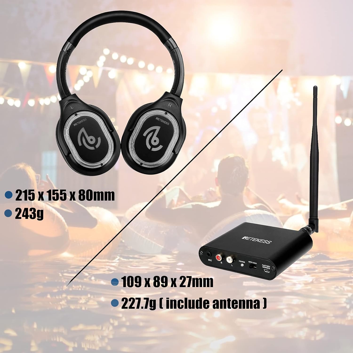 retekess ta003 silent disco system party silent disco headphones and transmitter 3 channels wireless stereo led headphone for house party home movi