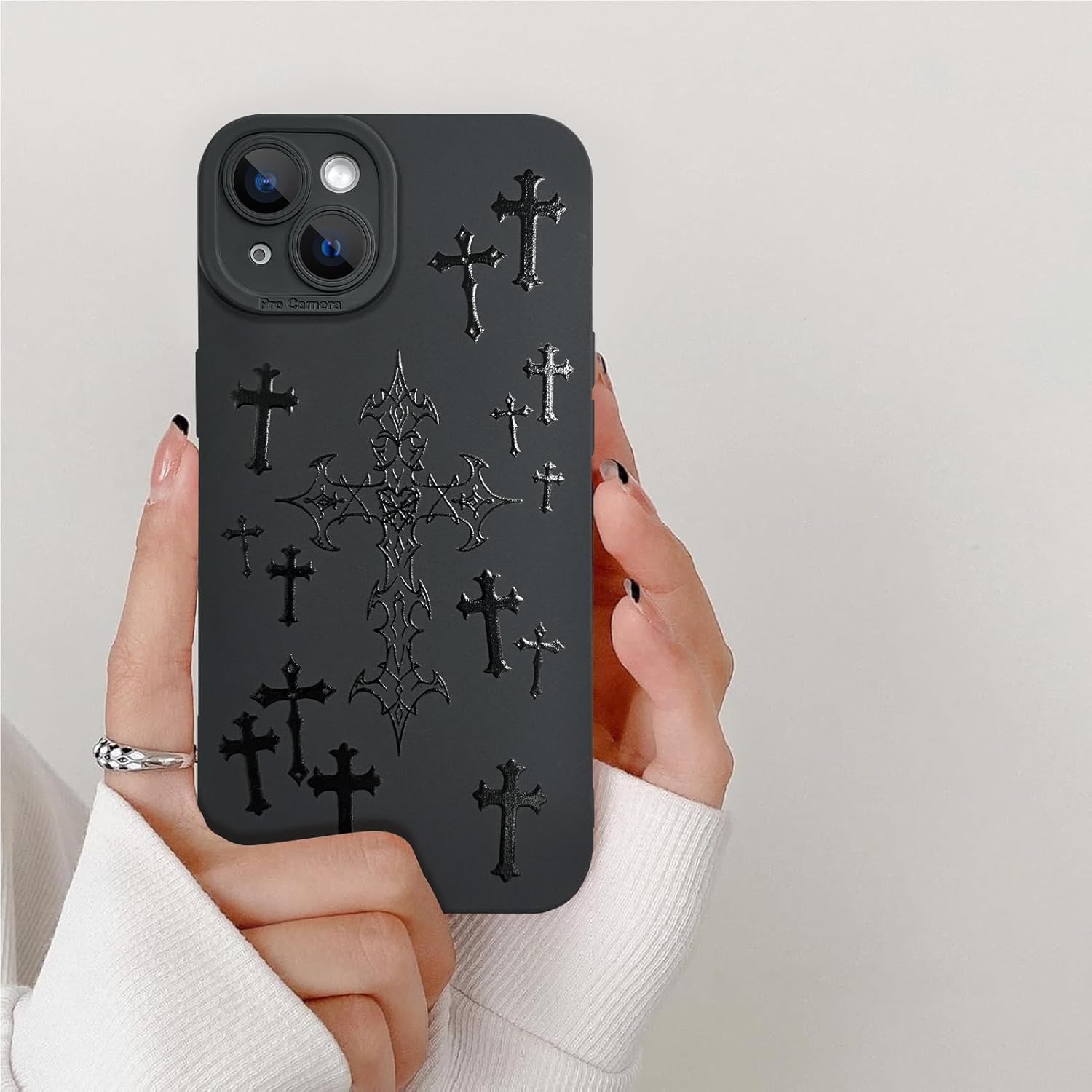KANGHAR for iPhone 15 Case Aesthetic Blessed Cross Jesus Christian Goth Designed for Women Girls Men, Full Camera Protection Slim Fit Soft TPU Shockproof Protective Cover - Black - Image 6