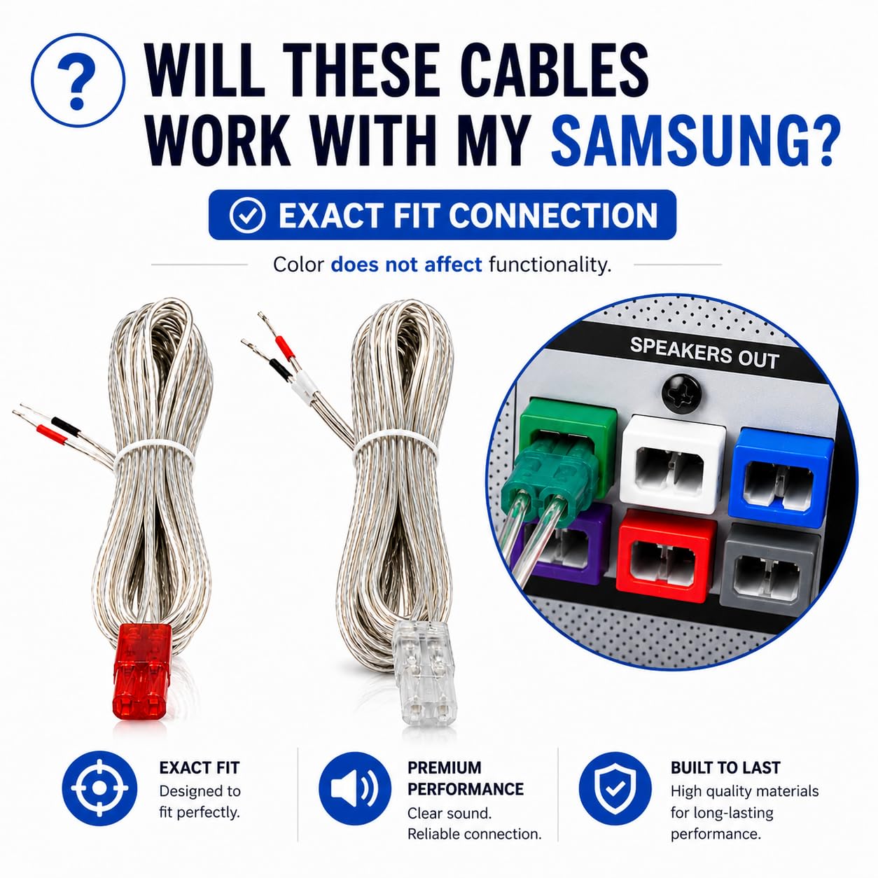 Speaker Wire Cables for Samsung Home Theater Series SWA - 9500S 9000 8500S 8000S 7000 6000 5000 4000 3000 HT-C HT-BD HT-FM HT-J HT-D PS-WJ (2 * 13ft) image 2