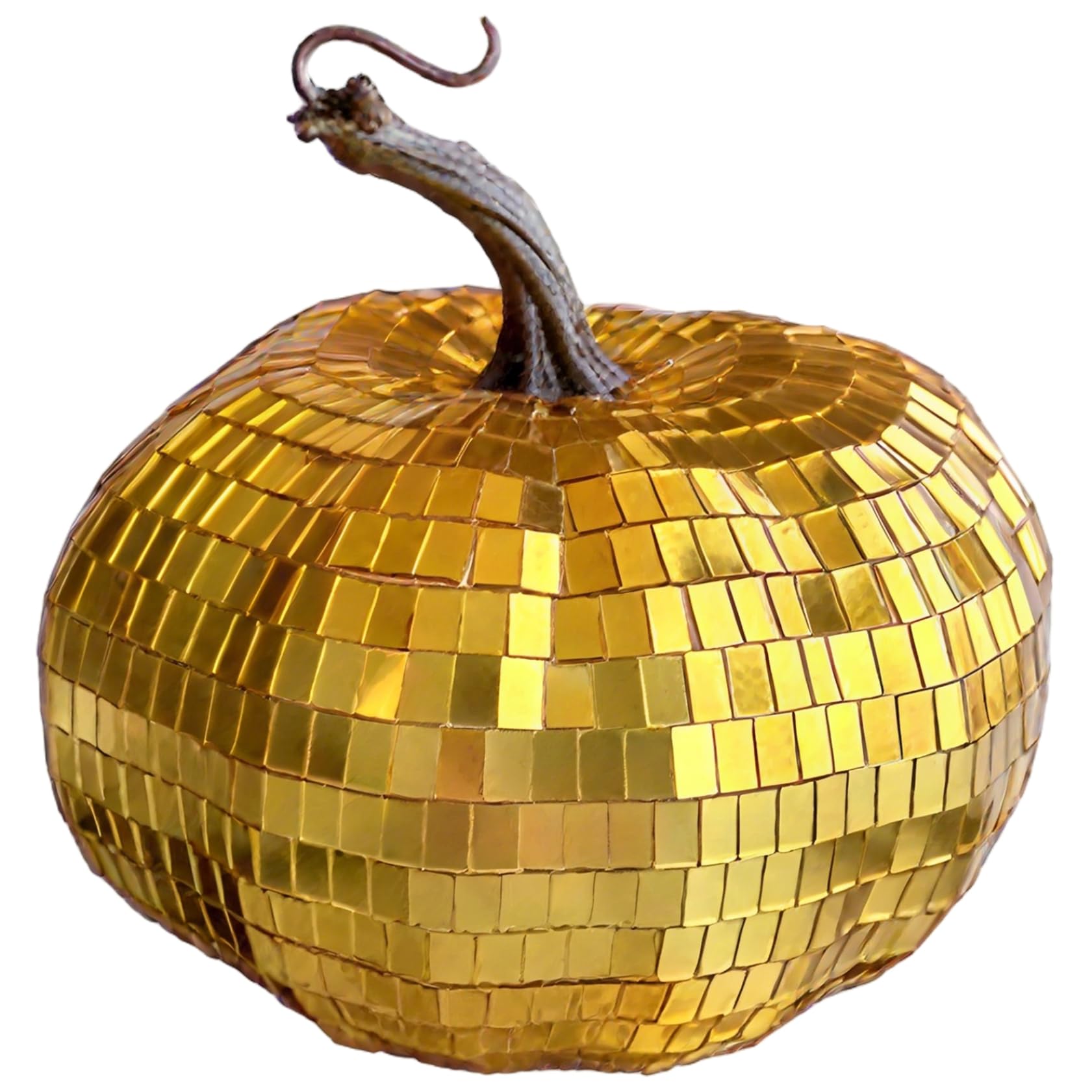 Goutdori Disco Pumpkin 6in Glitter Mirror, Artificial Farmhouse Ornament for Halloween Party KTV Bar Decor