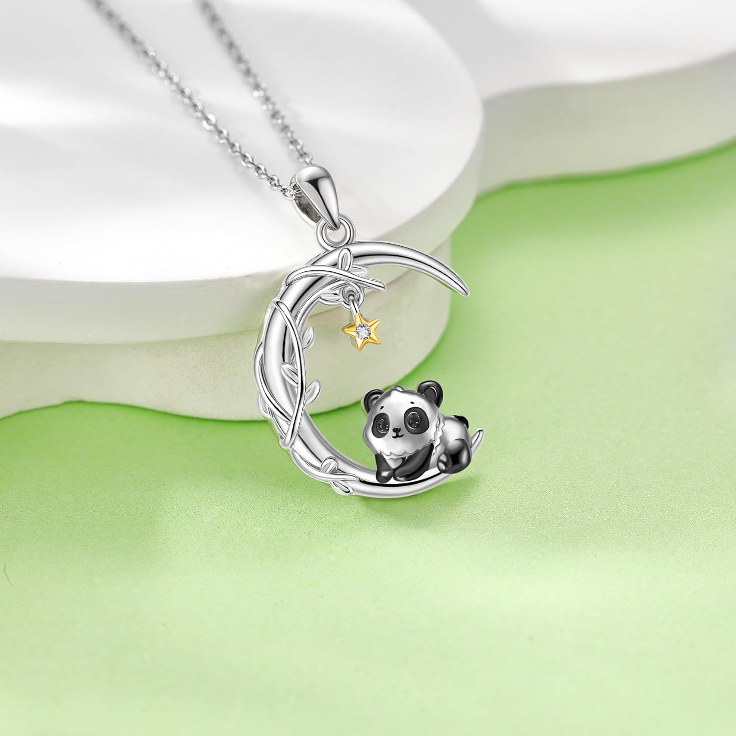 Panda Necklace 925 Sterling Silver Panda Pendant Moon Necklace Jewelry Gifts for Women Animal Lovers - Image 3