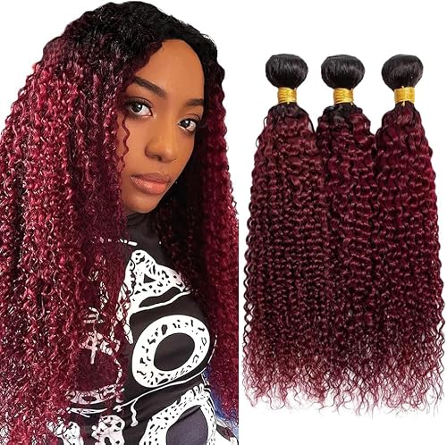 Fabimiya Bundles Human Hair 24 26 28 Inch Deep Wave Burgundy T1B/99J Human Hair 