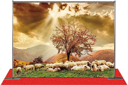 Miniatura 5 de Fondo de fiesta de paisaje de paisaje de árbol de ovejas y cielo de otoño de 7x5ft