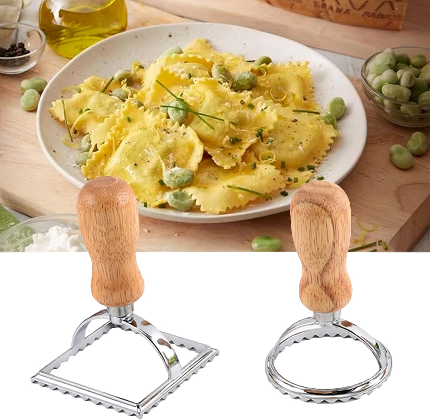 Ravioli Pasta Cutter Wooden Handle Ravioli Mold, Set of 2