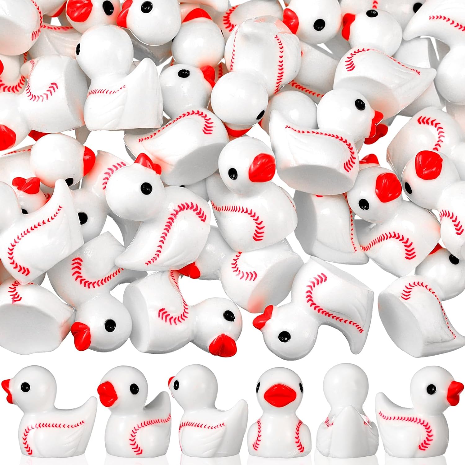 Soulchen 50 Pcs Mini Resin Baseball Ducks Mini Ducks Figurines Bulk Miniature Baseball Supplies for Summer Beach Activity Carnival Micro Landscape Ornament House Garden Accessories