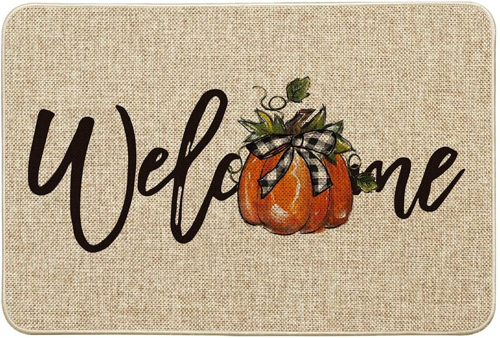 Artoid Mode Bow Tie Pumpkin Fall Welcome Doormat, Autumn Home Decor Low-Profile Switch Rug Door Mat for Indoor Outdoor 24x35 Inch