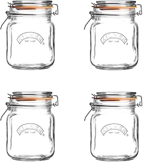 Kilner Set of 4 1 Litre Square Glass Clip Top Preserve Storage Jar