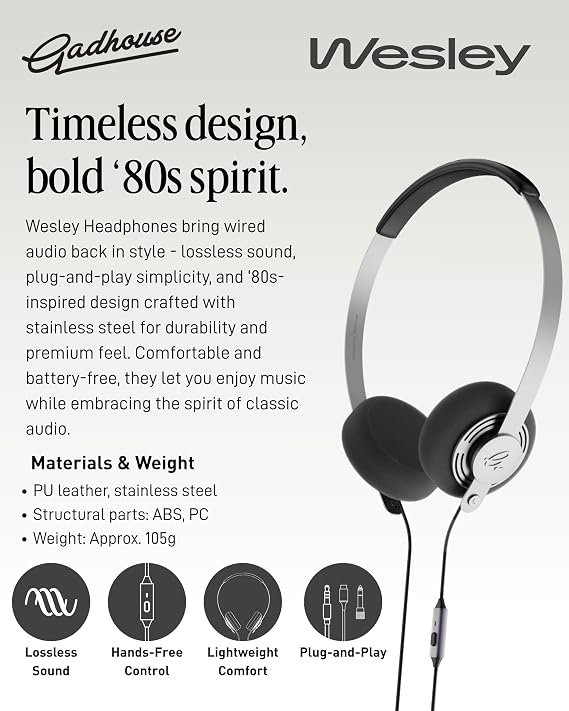 Gadhouse Wesley Retro Headphones Wired with USB-C & 3.5mm Connectivity