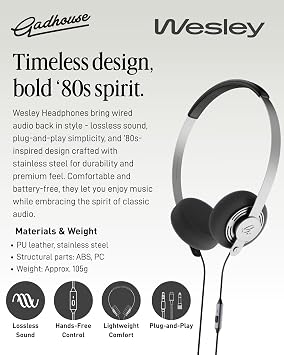 Gadhouse Wesley Retro Headphones Wired with USB-C & 3.5mm Connectivity