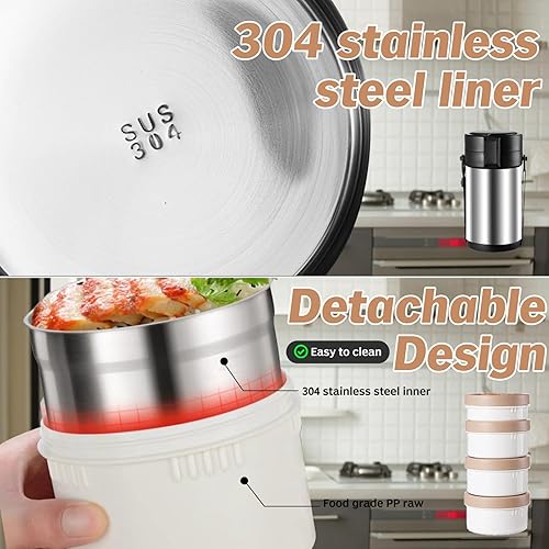 Miniatura 5 de Tarro de alimentos aislado para alimentos calientes, 12 horas, 4 niveles, a prueba de fugas, recipientes de almuerzo aislados a prueba de