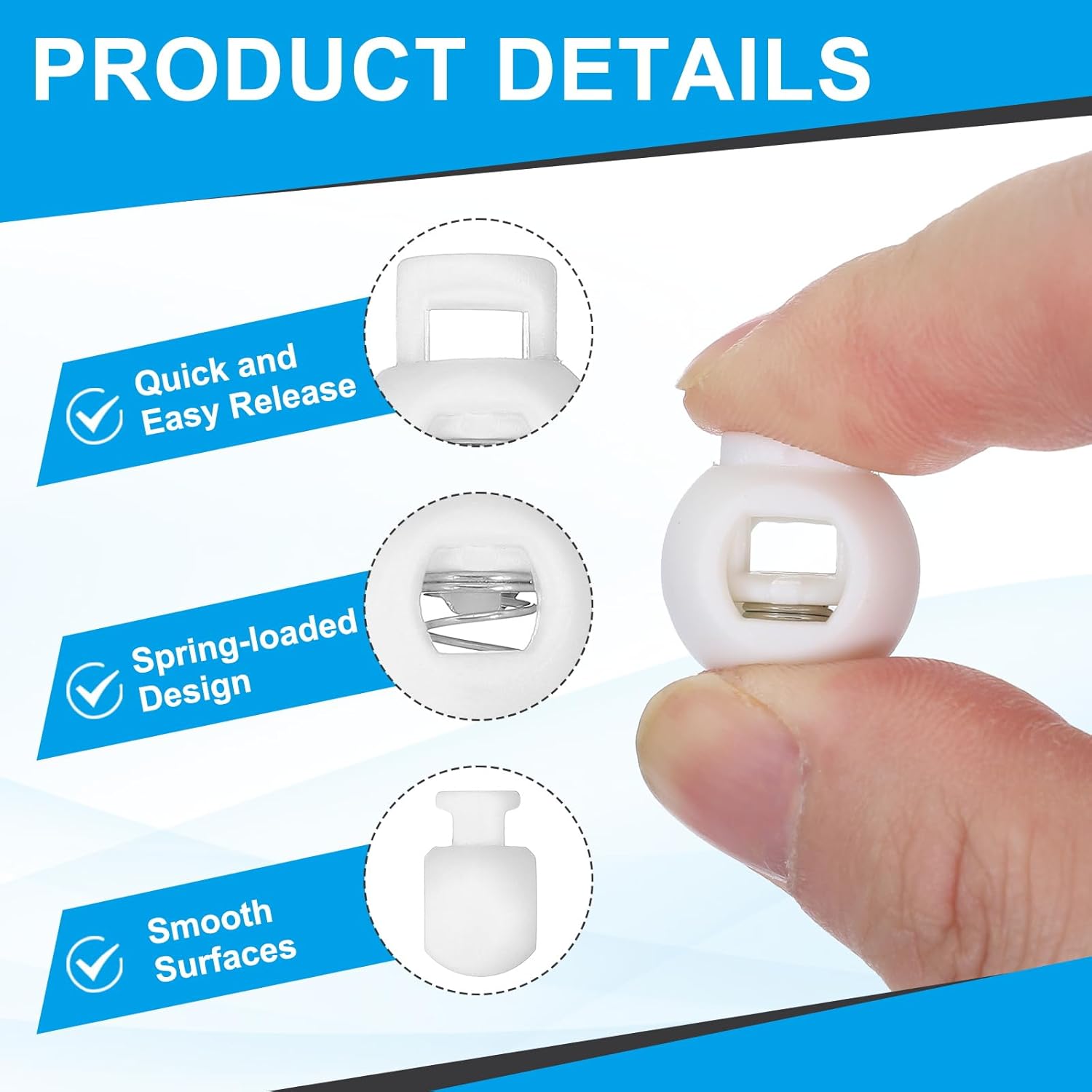 PATIKIL Round Cord Lock, Plastic Single Hole Spring Loaded Toggle Stoppers Adjustable Sliding Draw String Clip Ends Clamp - Image 3