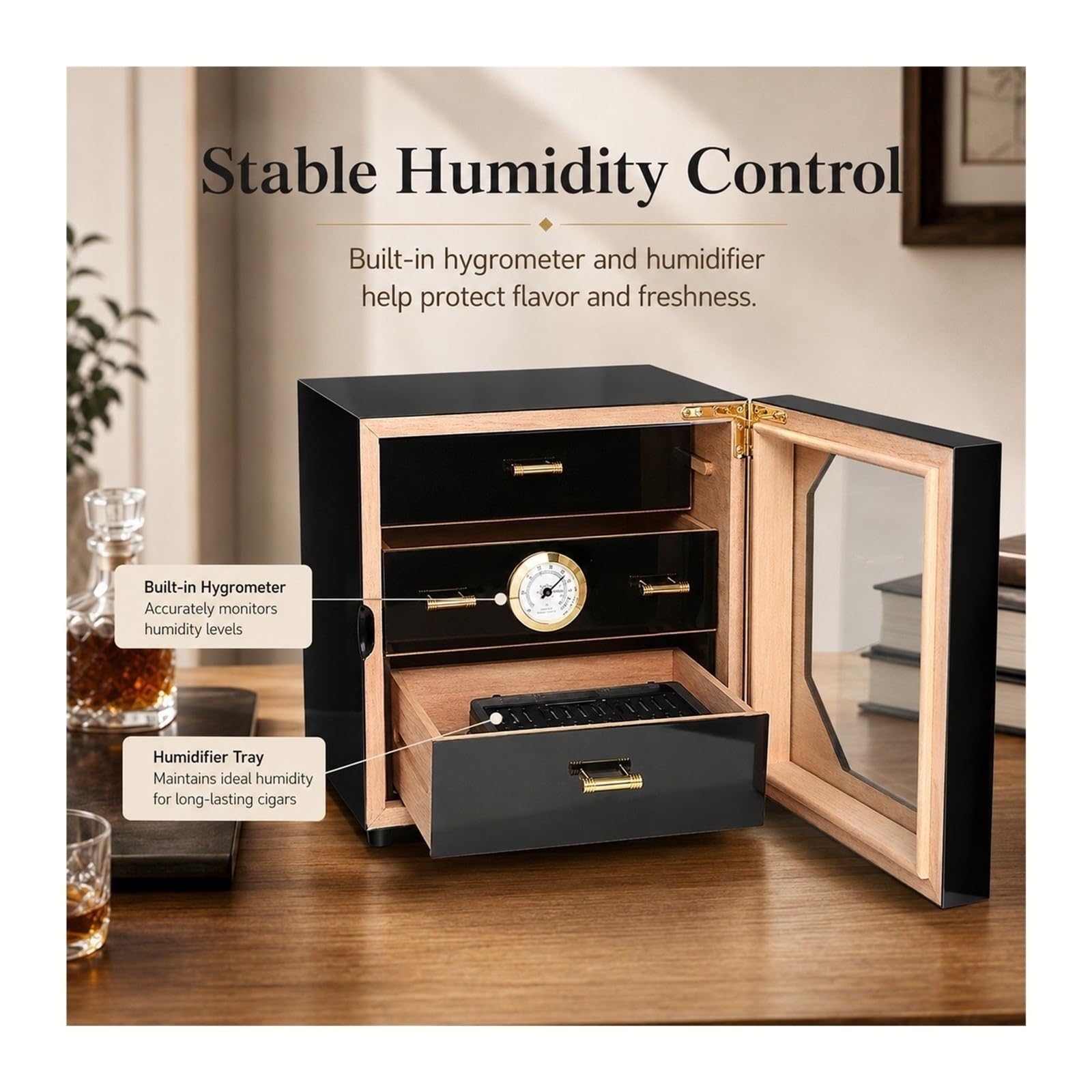 Humidor Lacado for Piano de Gran Capacidad