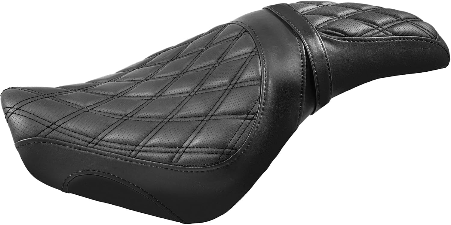 One-Piece Rider Passenger Seat Compatible with Shadow Spirit & Phantom VT750 C2 2007-2024 (Black Stitching,Diamond Pattern)